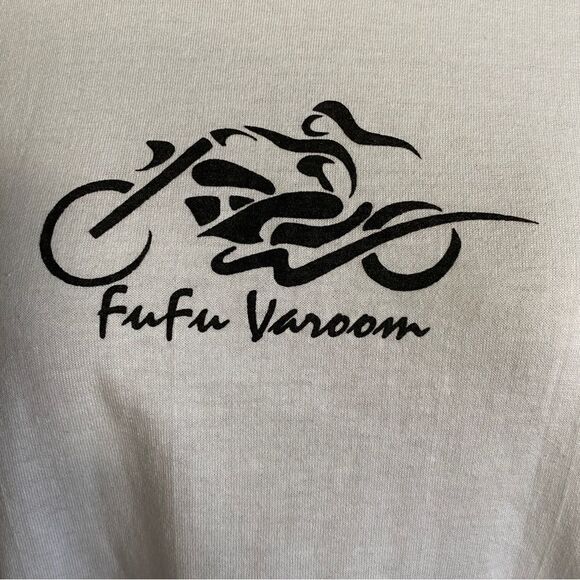 VTG Women's Fu Fu Varoom Motorcycle White Tee Shirt Size Large - Picture 3 of 6